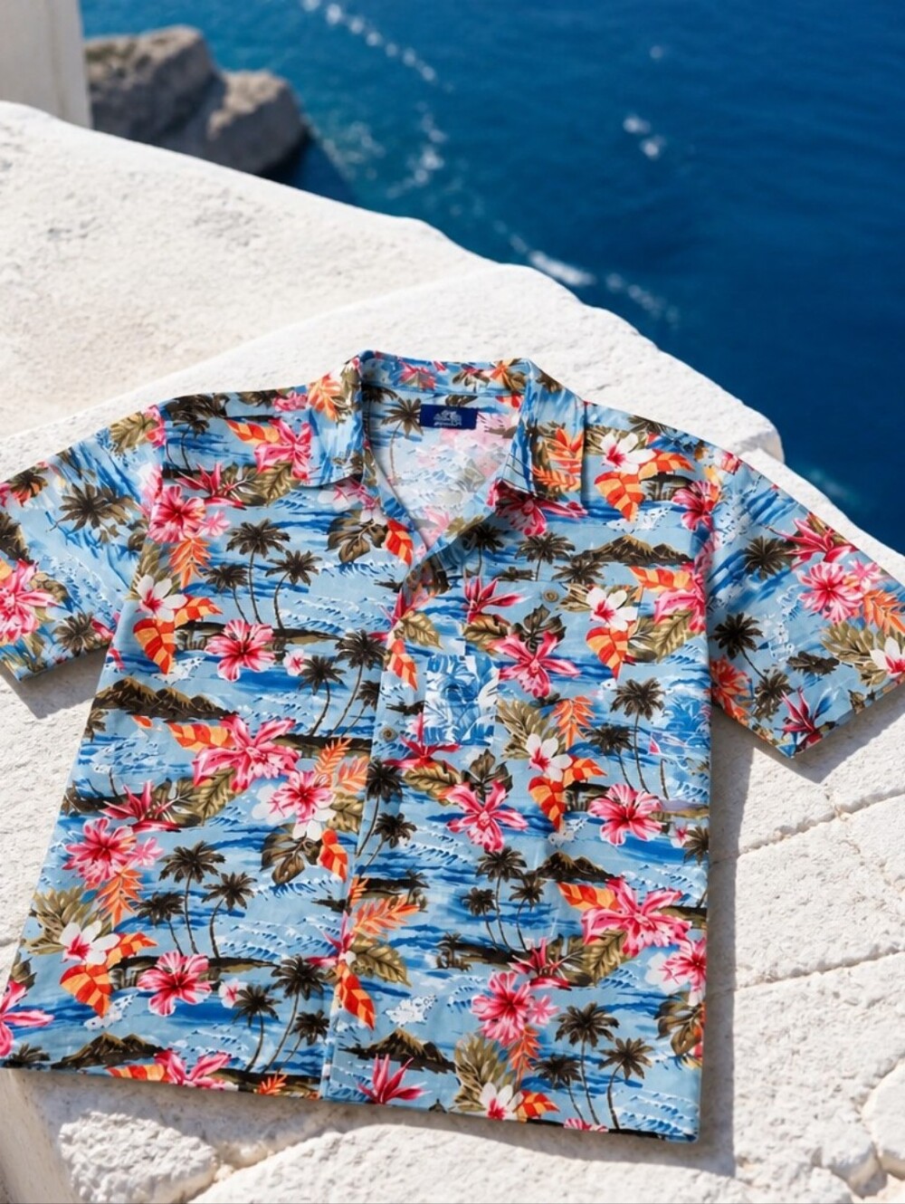 Men's Light Blue Floral Hawaiian Camp Shirt by Havana Jim Lrg